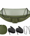 Go To Ultra Lightweight Travel Hammock With Pop Up Bug Net For Backpacking And Camping with carabiners and tree slings