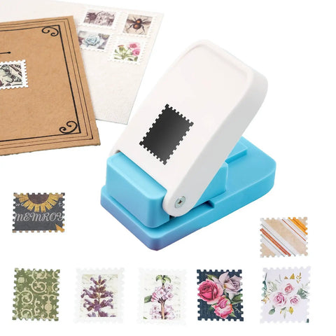 Rectangular Postage Stamp Punch 1x0.8 Inch With Scalloped Edge, Lever Action Paper Punch For Crafting, Scrapbooking, Card Making