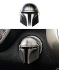 Mando Style Universal Car Start Button Cover 3D Design In Silver, Protective Start Stop Button Shield For Cars, Child Safety Saver, Easy Interior Decor Upgrade, Fits Most Models helmet-style zinc alloy car start button cover installed on dashboard