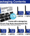 Top Notch Black Truss Head Wood Screws Assortment, 170 Piece Self Tapping Carbon Steel Kit in storage box with various screw sizes.