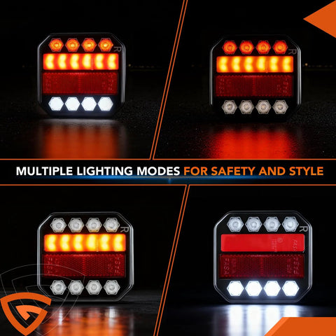 GEARPASS DOT-approved magnetic wireless trailer light kit, 4-pack in black ABS housing with red and white LEDs