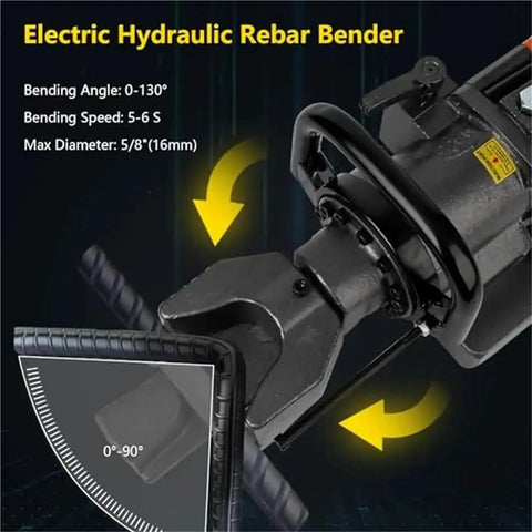 Heavy Duty Rebar Cutter And Bender Combo 900W Electric Hydraulic Steel Rod Bending Machine feature with bending angle 0-130 degrees.