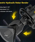 Heavy Duty Electric Hydraulic Rebar Bender With Portable 900W Motor for steel rod bending, showing bending area and angle details.