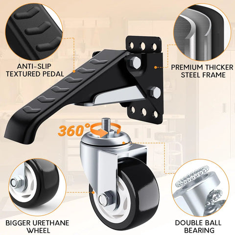 Heavy Duty Retractable Caster Wheels Set Of 4 For Workbench And Machinery Benches 880 Lb Capacity Side Mount 3 Inch Step Down Castors
