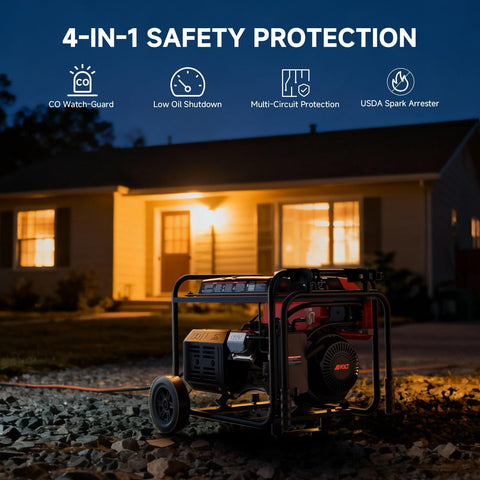 Dual Fuel Portable Generator 7500 Watts With Wheels Gas Or Propane Power 50A RV Ready CO Sensor for home backup at night