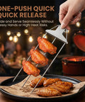 Three Prong Stainless Steel Grilling Skewers With Push Off Slider 14.7 Inch Reusable Metal Kabob Skewers with chicken wings