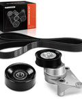 Serpentine Belt Drive Kit With Tensioner For GM Trucks And SUVs Compatible With Chevy GMC Cadillac Vehicles displaying components