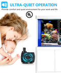 Low Noise Submersible Fountain Pump, 80 GPH, 4W with UL mark, in use in an aquarium, near sleeping mother and child, no fuss setup