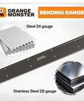 Heavy Duty 24 Inch Sheet Metal Folding Tool For HVAC Work displayed with steel and stainless steel sheets