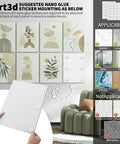 Soundproof 8-Pack 48x32 Acoustic Wall Art Panels For Living Room Bedroom Kitchen Or Studio, High Density Polyester UV Print, with nano glue stickers shown.