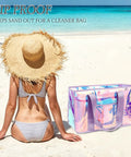 Iridescent Clear Jelly Tote Beach Bag For Women Waterproof And Sandproof See Through Pool Bag With Zipper on sandy beach