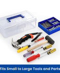 Two Pack Small Plastic Tool Box with Handle, 2 Layer Clear Organizer with tools and removable divider tray