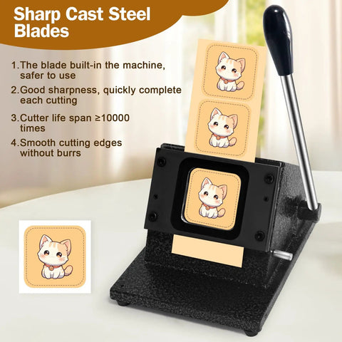 Heavy Duty 2.48 Inch Square Paper Punch Die Cutter For Paper And Photos showing square cut kitten design.