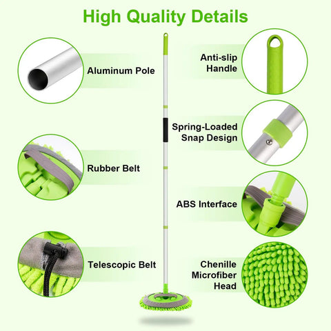 62 Inch Adjustable Car Wash Brush Kit with long handle, chenille microfiber scrub mitt, and scratch-free replacement head