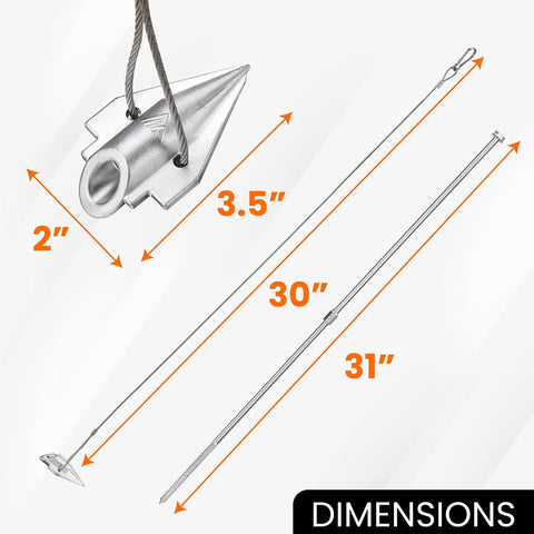 Deep Penetration 31 Inch Ground Anchor Kit Set Of Four With Driving Rod for Storage Sheds and Swing Sets dimensions
