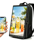 Rolling Out In Style With This Badass Portable Digital Backpack Featuring A Slick 21 Inch Sunlight Readable Lcd Billboard Usb And Wifi Casting To Turn Heads And Amp Up Your Street Marketing showing smartphone mirroring on 21 inch screen.