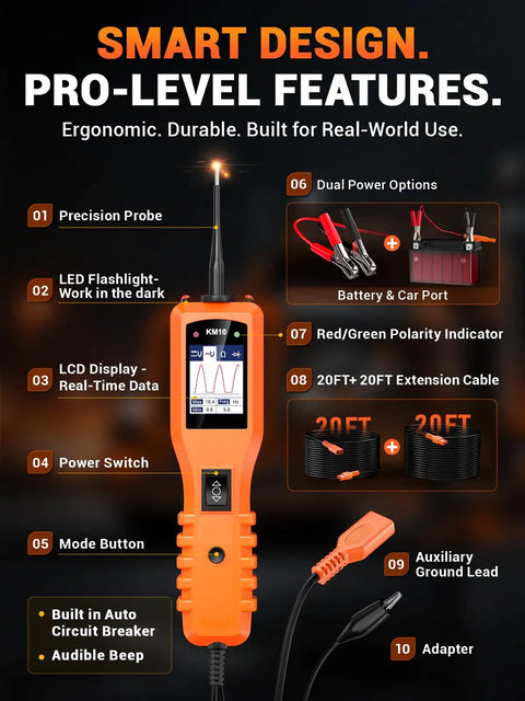 All In One Power Circuit Probe Kit For Cars And Trucks 12V 24V Automotive Circuit Tester With Digital Multimeter displayed