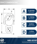 Diagram of Heavy Duty 316 Stainless Steel Snap Shackle With Quick Release Carabiner dimensions indicating sizes A through D.