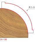 Cross-section diagram of Quadra Cut Rounding Router Bit With Perma Shield Coating For Maximum Durability, showing 1-1/4 inch radius.