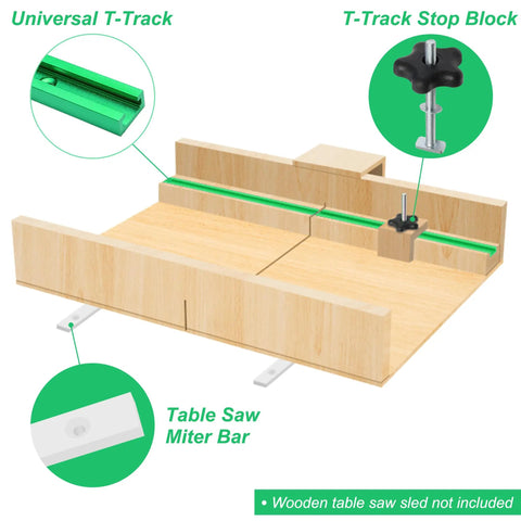 Crosscut Sled Kit For Table Saw With Two Aluminum 12 Inch T Track And Two UHMW 17 Inch Miter Bars Including Star Knob Bolt Washer