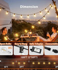 Couple enjoying an evening with 100Ft Outdoor String Lights G40 With Remote 54 LED Shatterproof Bulbs on a patio with table and chairs