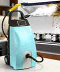 Heavy Duty Portable Steam Cleaner With Massive 3.5 Liter Tank And Lightning Fast 40 Second Heat Up To Crush Nasty Buildup Without Any Sweat In Kitchens Cars Or Local Shops Blue in a kitchen setting