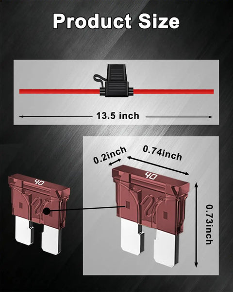 Product size diagram for Six Pack Ten Gauge Twelve Volt Inline Fuse Holder With Forty Amp ATC ATO Blade Fuses showing dimensions.