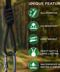 Rugged All Purpose Rope One Quarter Inch And Three Eighths Inch Diamond Braided Polypropylene Nylon Cord For Camping Crafting Flag Poles Indoor And Outdoor Use Ninety To One Hundred Fifty Foot Lengths Black with unique features: all-purpose, UV-resistant, lightweight, heavy-duty, waterproof.