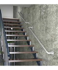 Heavy Duty Industrial Stair Railing Handrail Kit Ready To Roll With Top Shelf Rust Resistant Finish mounted on indoor staircase.
