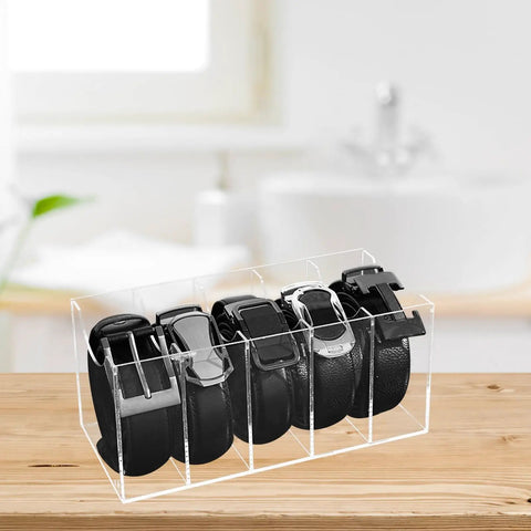 Upgrade Your Drawer Storage Vibe Today With This Sturdy Clear Acrylic Belt Organizer Designed With Five Flexible Foldable Sections To Store Ties And Belts.