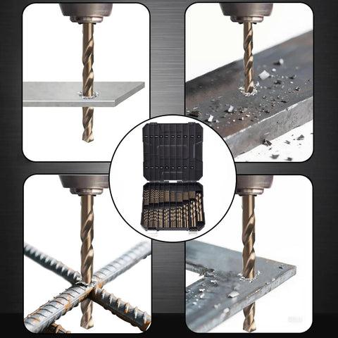 Cobalt Drill Bit Set For Hardened Metal And Stainless Steel 122 Pieces M35 High Speed Steel Twist Jobber Bits One Sixteenth To One Half Inch With Beefy Plastic Index Storage Case in use with metal and rebar