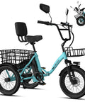 Adult Electric Tricycle With Folding Fat Tire Three Wheel E Trike 500W Motor UL2849 48V 10.4Ah Removable Battery, blue side view