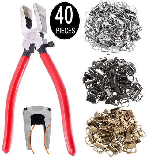 40 Piece All In One Key Fob Hardware Set With 39 One Inch Fob Pieces And 8 Inch Pliers For Wristlet Keychains Lanyards DIY Supplies