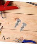 Rock Solid Stainless Steel Retractable Locking Plungers With Knurled Grips on wooden surface with tools and hardware.