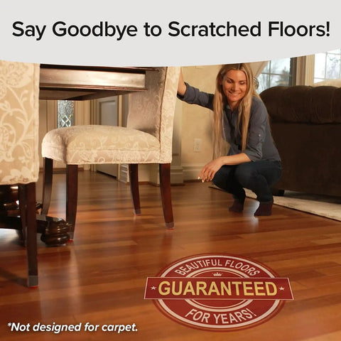 Woman installing Small Chair Leg Sliders Set Clear Stretchable Covers For Hardwood And Tile Floors Protect Floors From Scratches