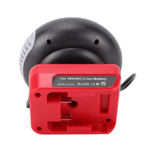 Heavy Duty 200 Watt Battery Powered Space Heater With Dual Heat Modes And 360 Swivel For Garages Trucks And Worksites, battery connector on black heater.