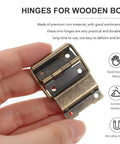 Retro Mini Iron Hinge Set With Screws For Jewelry Boxes And Small Wooden Cases held by hand, vintage iron material, close-up.