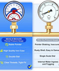 Thermal Pressure Gauge 0-160 Psi With 30-250 F Range, comparison with another gauge illustrating features like stable pointer and high-quality case.