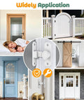 90 Degree Barn Door Lock Latch For Cabinets And Sliding Doors Right Angle Lock For Bathrooms Barns Sheds And Garden Windows Aluminum Alloy Safety Privacy Hardware White 1 Pack installed on various doors and gates showing its wide application.