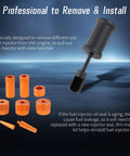 Professional fuel injector removal kit with seal installer for VW Audi engines 1.4L to 4.2L V8 FSI TSI, shown with components.