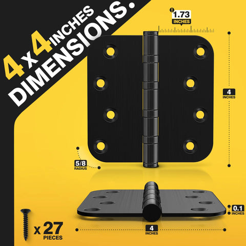 KOLET ball bearing door hinges, 4x4 inches, matte black, 3-pack