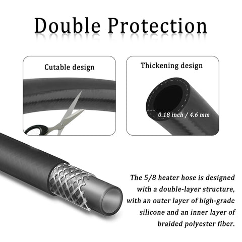 Cutaway view of 5/8-inch silicone heater hose, 16mm ID x 24mm OD; outer silicone with braided polyester inner.