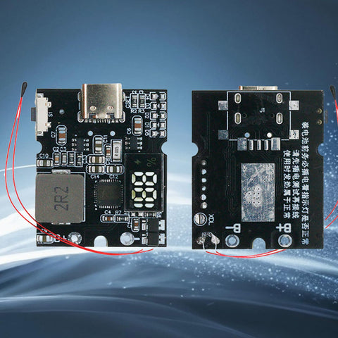 Front and back view of Bidirectional 22.5W Fast Charging Power Module With Digital Display For USB Devices Dope Auto Detect Current Safe Efficient Quick Charge Board For DIY Electronics Projects And Engineering Mockups showing digital display and connections