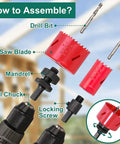 HYCHIKA bi-metal hole saw kit, 17 pcs with 3/4–2-1/2 in saws, mandrels and drill bits in case