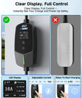 Tesla Ready Portable Level 1 And Level 2 EV Charger With 16A Output 25 Foot Cable, LED display, adjustable current, timer delay