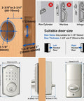 Diagram showing installation guidelines for keyless entry door lock with keypad and smart deadbolt auto lock waterproof security.