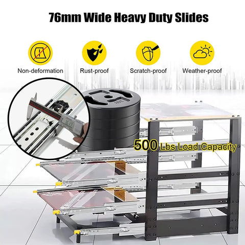 Built Like A Tank Heavy Duty Full Extension Drawer Slides With Lock Smooth Ball Bearing Cabinet Rails 76mm wide with 500 lbs capacity