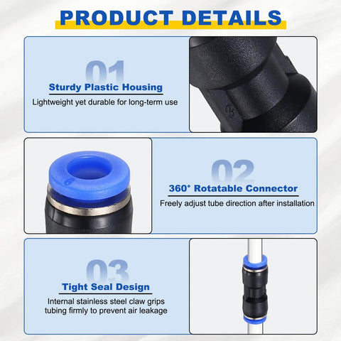 Product details of Two Pack Pneumatic Straight Fittings 0.24 Inch Tube OD Union Push To Connect Quick Connect Fittings Blue