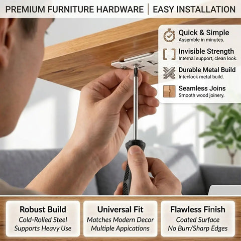 Person installing Heavy Duty Stainless Steel L Shape Corner Brackets With Screws For Cabinets Tables And Chairs Repair Kit White 27 Pieces Built To Last And Easy To Install For Quick Furniture Fixes on table corner