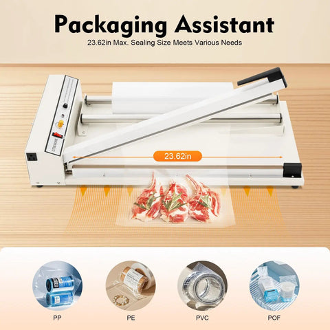 Heavy Duty 24 Inch Shrink Wrap Sealer With 1500W Heat Gun And 530W Heater, I Bar Packaging Tool For PVC And POF Film in use.